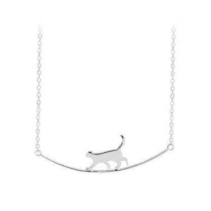 Collier en Argent Élegant avec un Chat Grimpant - Felina