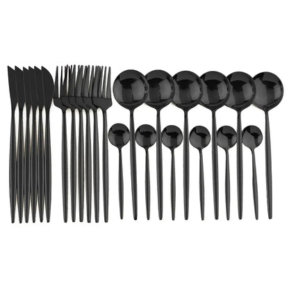 Ensemble de Couverts en Acier Inoxydable Noir et Or Luxe - pour Repas Élégants