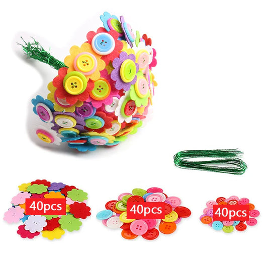 Kit de bricolage de bouquet de boutons et de fleurs en feutre - Projet artistique de vase DIY pour enfants, cadeau d'activité créative pour garçons et filles