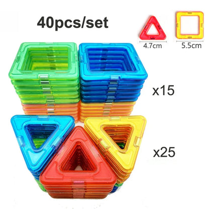 Ensemble de blocs de construction magnétiques éducatifs - Jouets de constructeur colorés de 40 pièces pour les enfants, formes triangulaires et carrées, activité d'apprentissage amusante