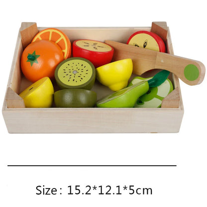 Ensemble de découpe de fruits et légumes en bois Montessori - Jouets de cuisine fictifs écologiques pour enfants