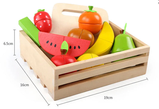 Ensemble de découpe de fruits et légumes en bois Montessori - Jouets de cuisine fictifs écologiques pour enfants