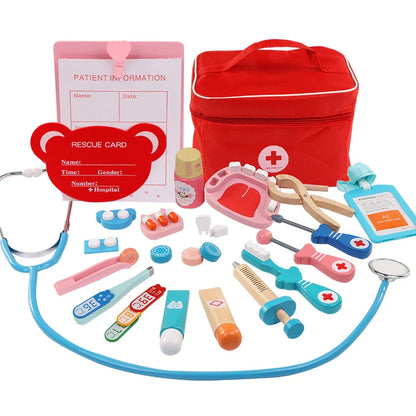 Ensemble de jeu de docteur en bois - Jouet médical éducatif pour enfants, plaisir de jeu de rôle imaginatif