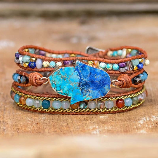 Bracelet enroulé Hamsa turquoise élégante - Soraya en bleu