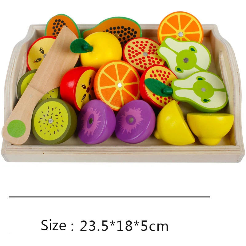Ensemble de découpe de fruits et légumes en bois Montessori - Jouets de cuisine fictifs écologiques pour enfants