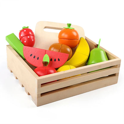 Ensemble de découpe de fruits et légumes en bois Montessori - Jouets de cuisine fictifs écologiques pour enfants