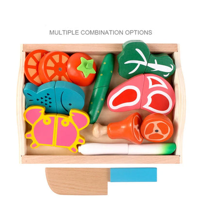 Ensemble de découpe de fruits et légumes en bois Montessori - Jouets de cuisine fictifs écologiques pour enfants