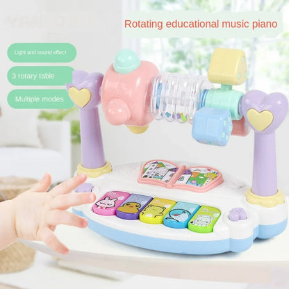Jouet de piano musical pour bébés - Clavier à lumières et sons rotatifs avec bruits d'animaux, amusement éducatif pour les enfants de 1 à 3 ans, parfait cadeau de Noël