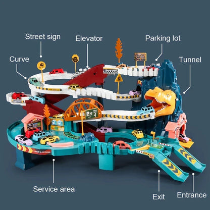 Ensemble de jouets puzzles de train électrique dinosaure - Aventure sur rail courbe pour enfants, cadeau d'anniversaire