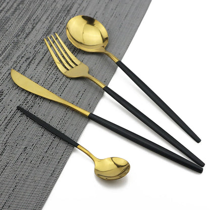Ensemble de Couverts en Acier Inoxydable Noir et Or Luxe - pour Repas Élégants