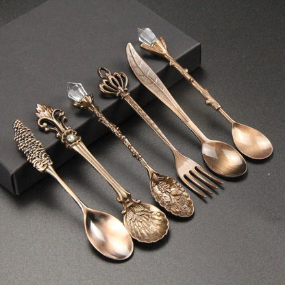 Ensemble de cuillères à café – Sculptées vintage – Alliage de zinc rétro – Cuillères à dessert – Couverts de cuisine