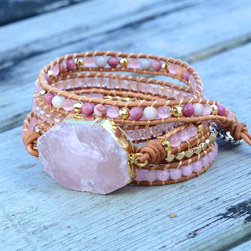 Amoria Bracelet – Élégante Candybracelet en Quartz Rose Doré