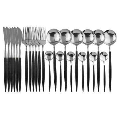 Ensemble de Couverts en Acier Inoxydable Noir et Or Luxe - pour Repas Élégants