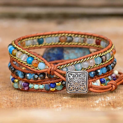 Bracelet enroulé Hamsa turquoise élégante - Soraya en bleu