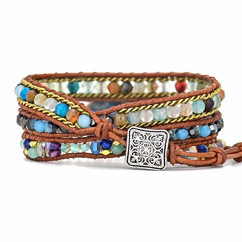 Bracelet enroulé Hamsa turquoise élégante - Soraya en bleu