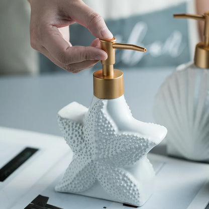 Floroux soap dispenser | Nautical design | Seashell and starfish pattern | Bathroom decor