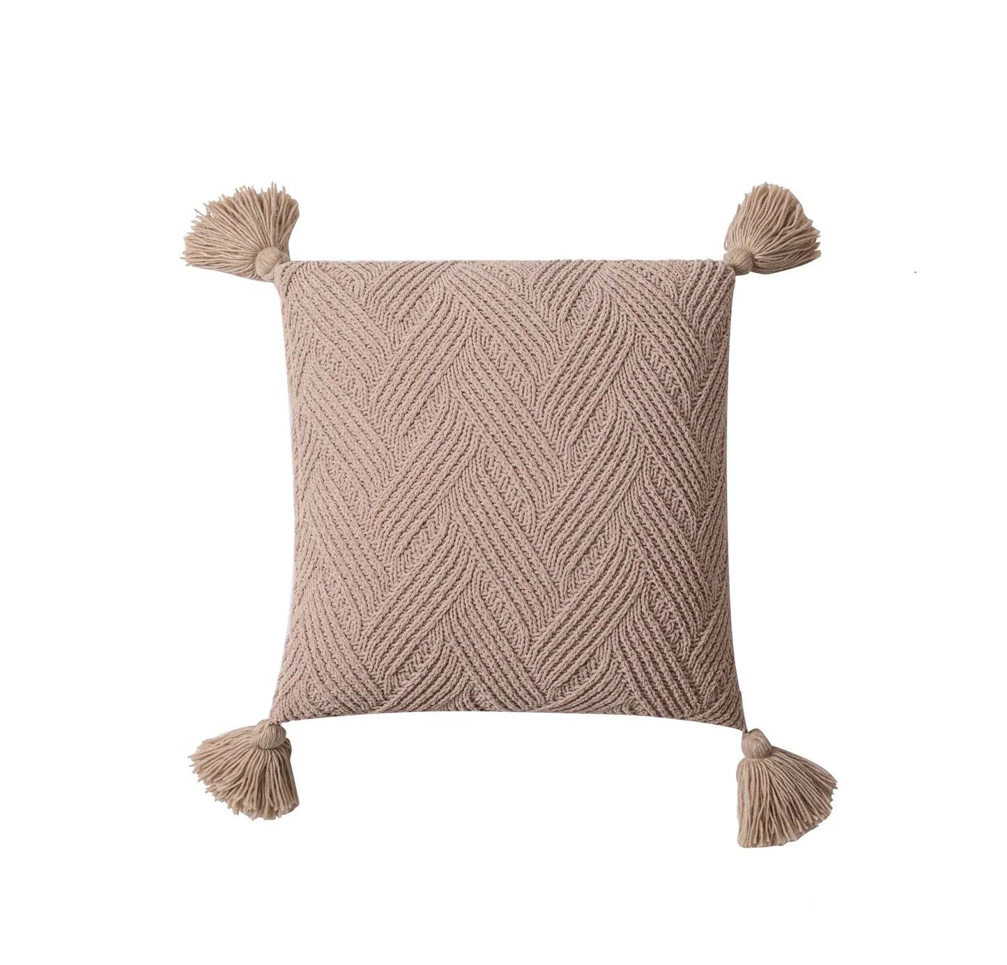 Coussin en chenille chic avec pompons nordiques - Confort luxe