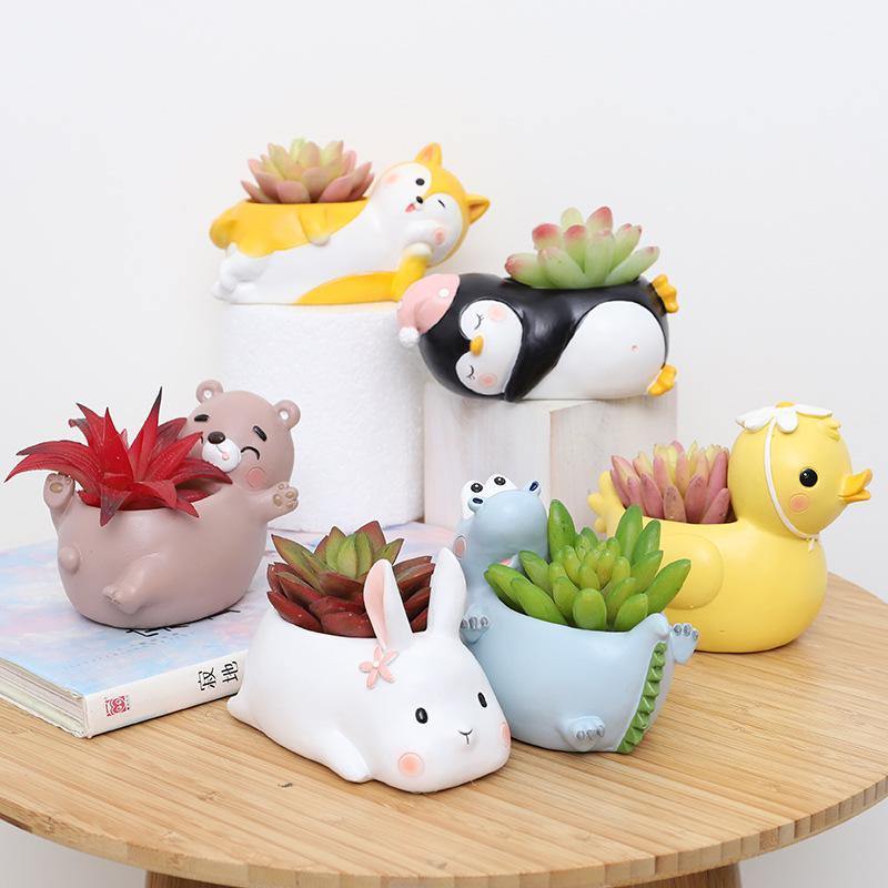 Floroux figurine animale pot de succulentes | Formes d'animaux amusantes | Décoration pour la maison