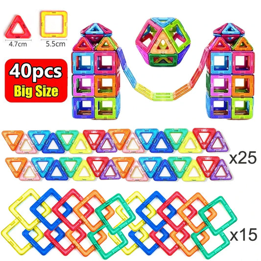 Ensemble de blocs de construction magnétiques éducatifs - Jouets de constructeur colorés de 40 pièces pour les enfants, formes triangulaires et carrées, activité d'apprentissage amusante