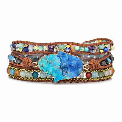 Bracelet enroulé Hamsa turquoise élégante - Soraya en bleu