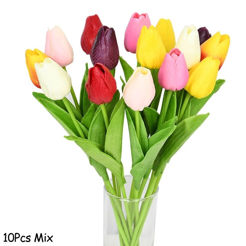 Bouquet de fleurs artificielles avec des tulipes, décoration (10 pièces)