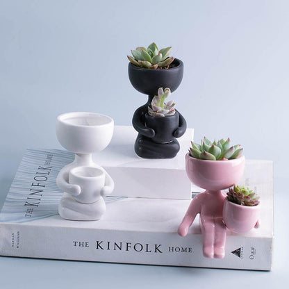 Floroux céramique pot à succulentes | Décor figurine ludique | Pot de fleurs fait main pour la maison