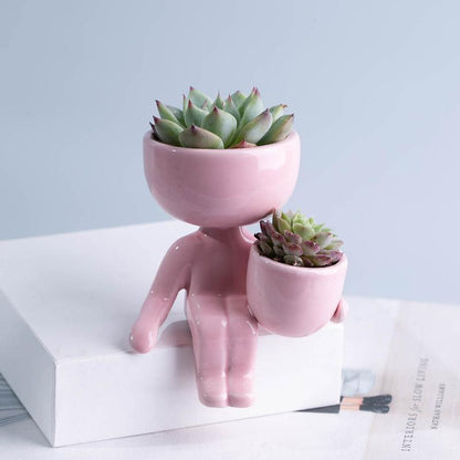 Floroux céramique pot à succulentes | Décor figurine ludique | Pot de fleurs fait main pour la maison