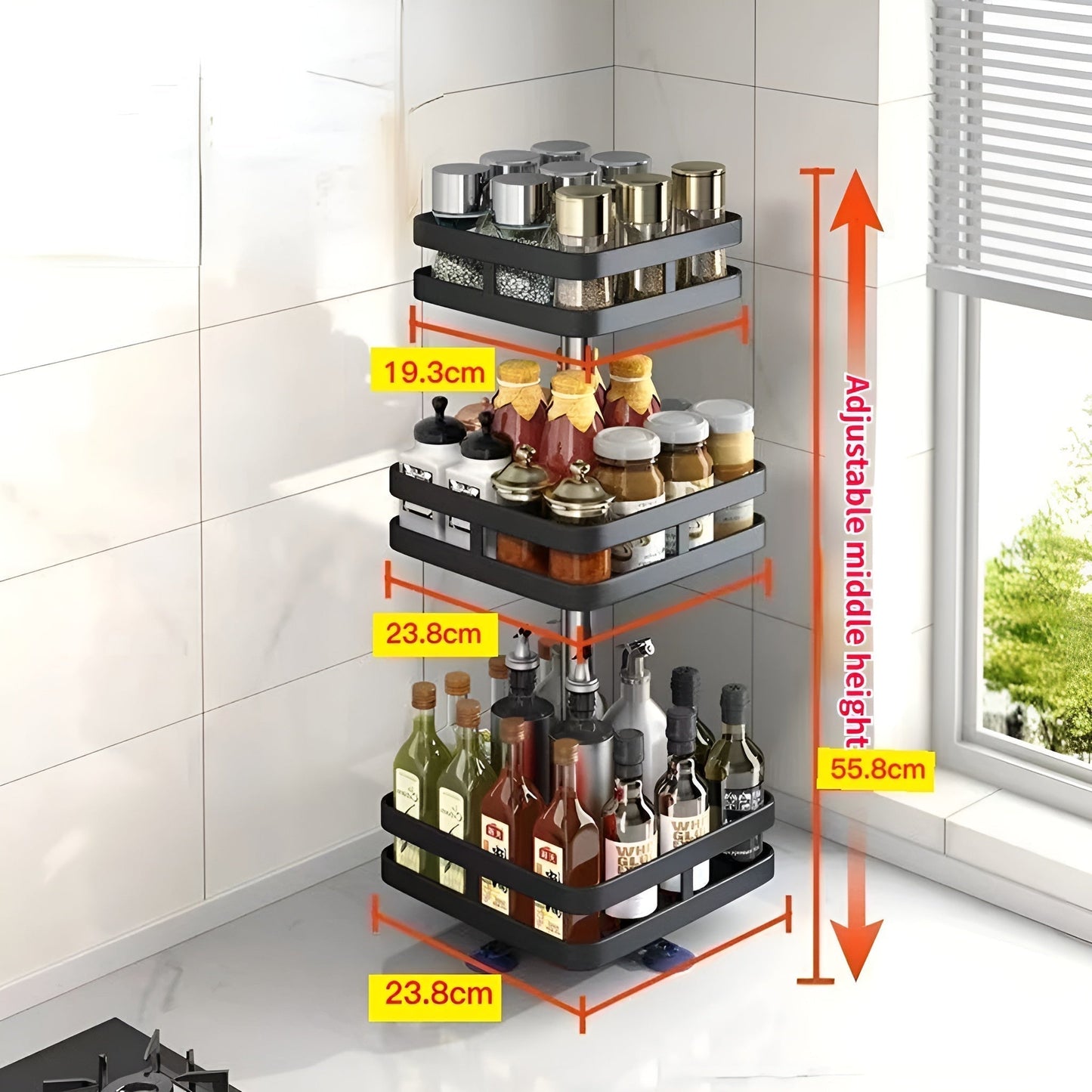 Floroux Étagère à épices pivotante à 360° | Étagère de cuisine multifonctionnelle | Gain de place & Moderne