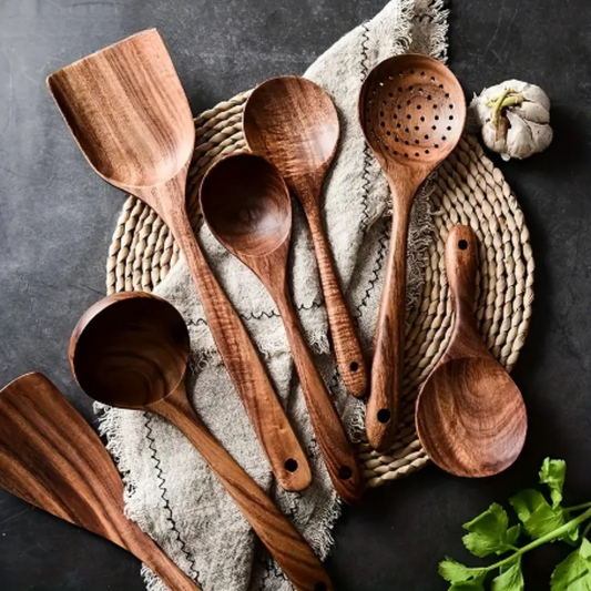 Ensemble d'ustensiles de cuisine en bois de luxe - Pour une expérience culinaire élégante