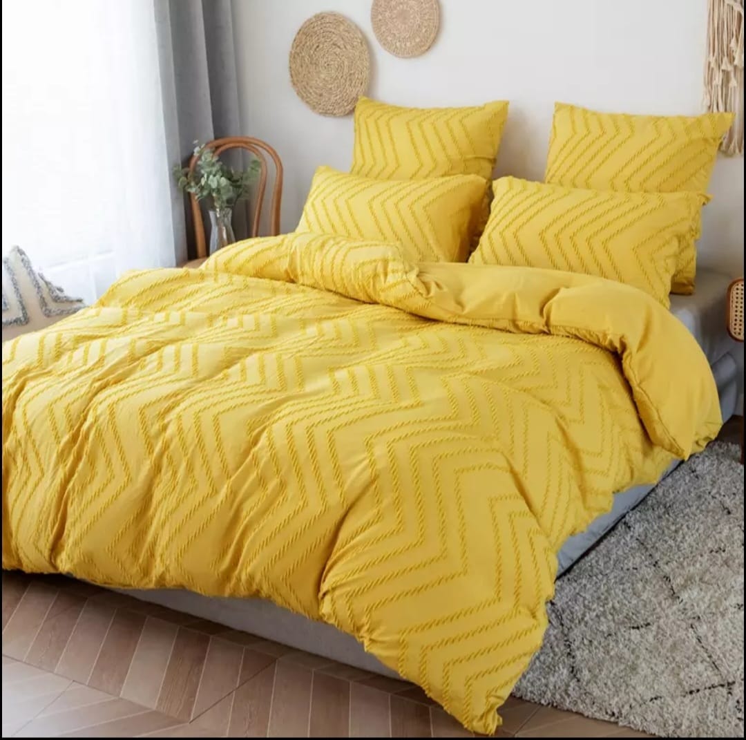 6*7 Housse de couette à vagues tuftées avec 2 taies d'oreiller