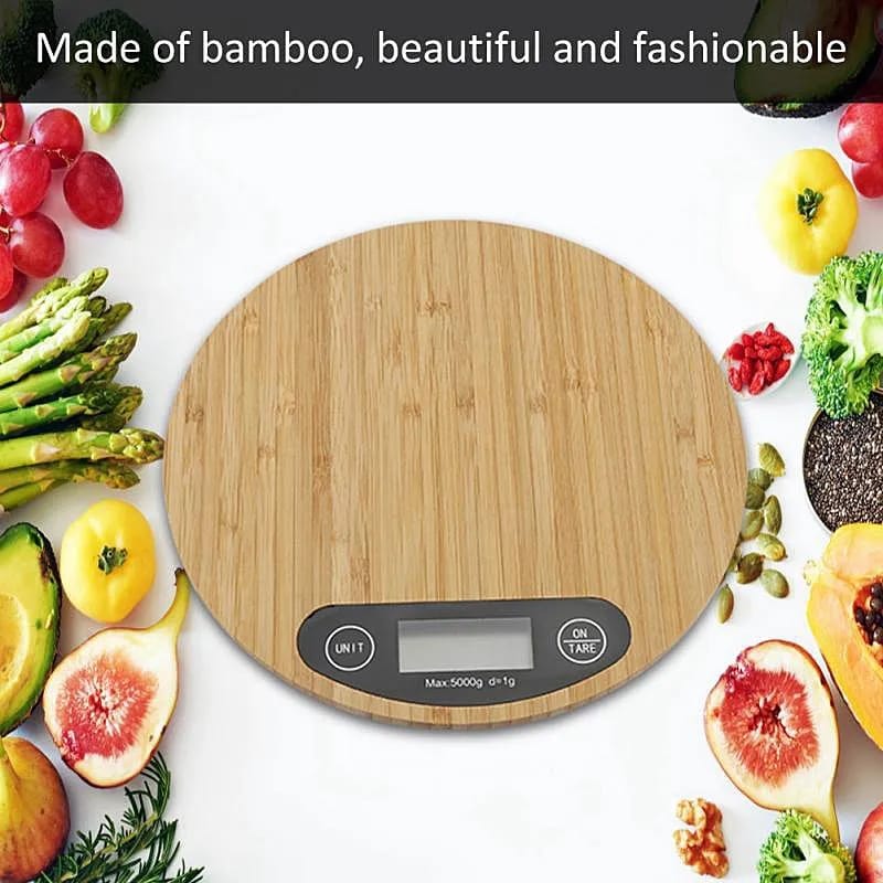 Balance ronde de cuisine en bambou LED