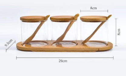 Set de 3 bocaux en verre avec couvercles en bambou