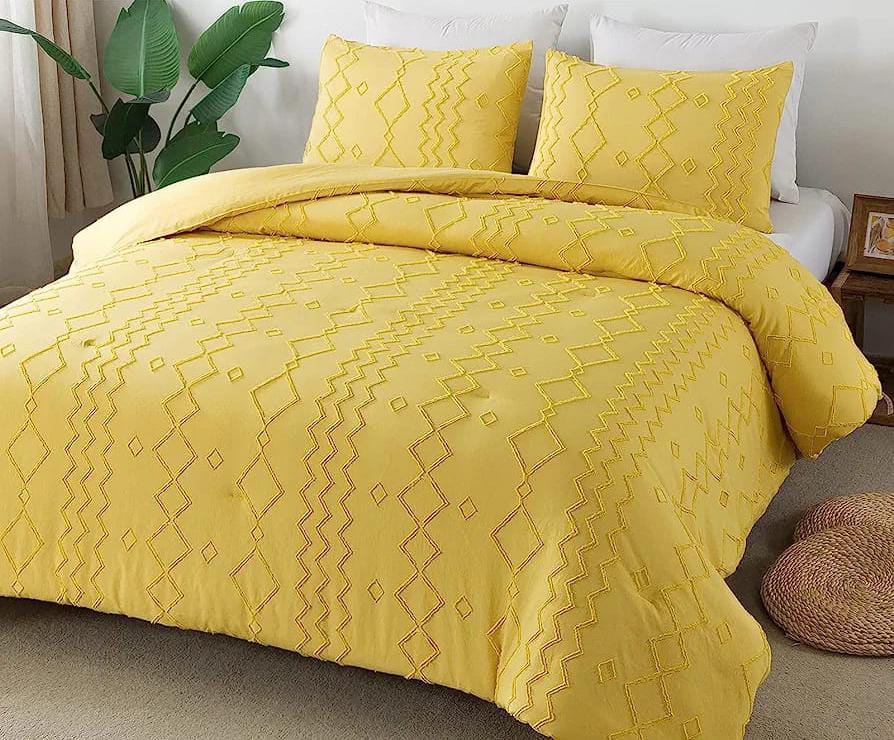6*7 Housse de couette à vagues tuftées avec 2 taies d'oreiller
