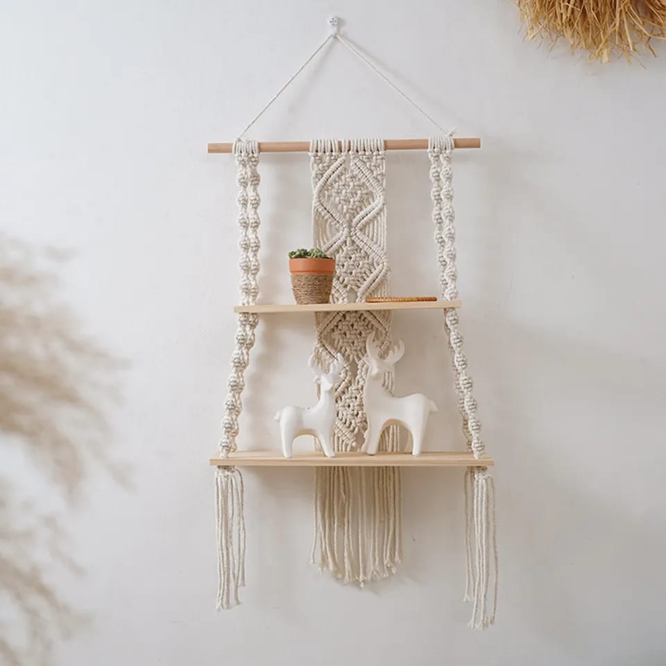 Étagères flottantes murales bohémiens tissées à 2 niveaux