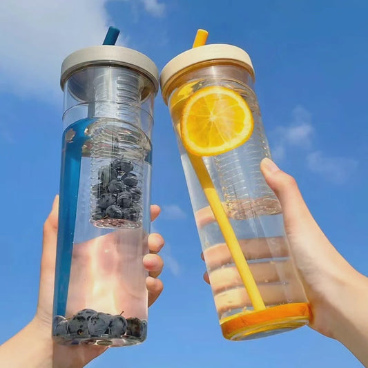 Bouteille d'eau 700 ml avec paille pliable