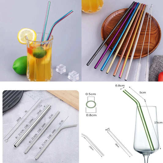 Ensemble de pailles réutilisables en acier inoxydable avec brosse de nettoyage