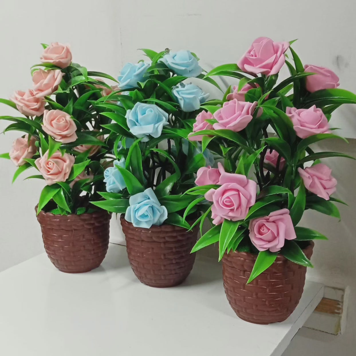 Fleur en plastique artificielle Rose plante fausse Fleur en pot Rose
