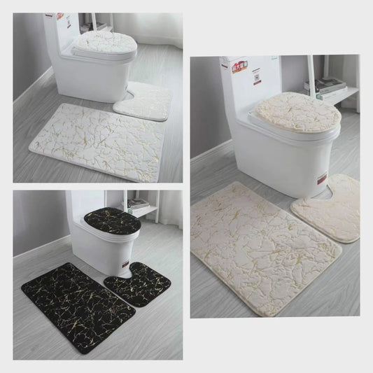 Tapis de salle de bain 3 pièces à motif marbré