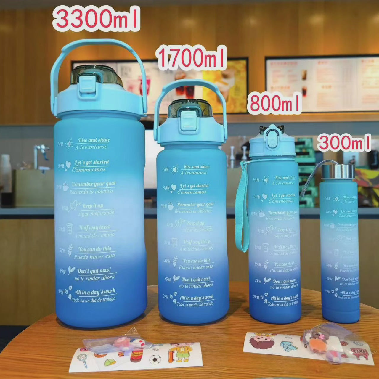 Set de bouteilles d'eau motivantes 4 en 1 d'été