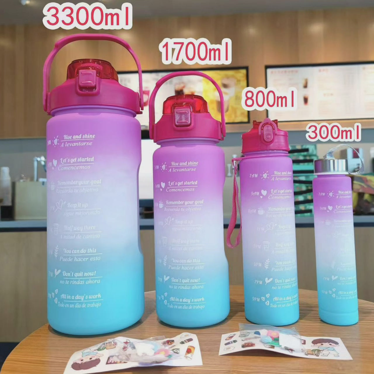 Set de bouteilles d'eau motivantes 4 en 1 d'été