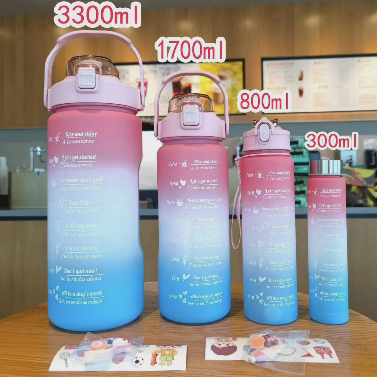 Set de bouteilles d'eau motivantes 4 en 1 d'été