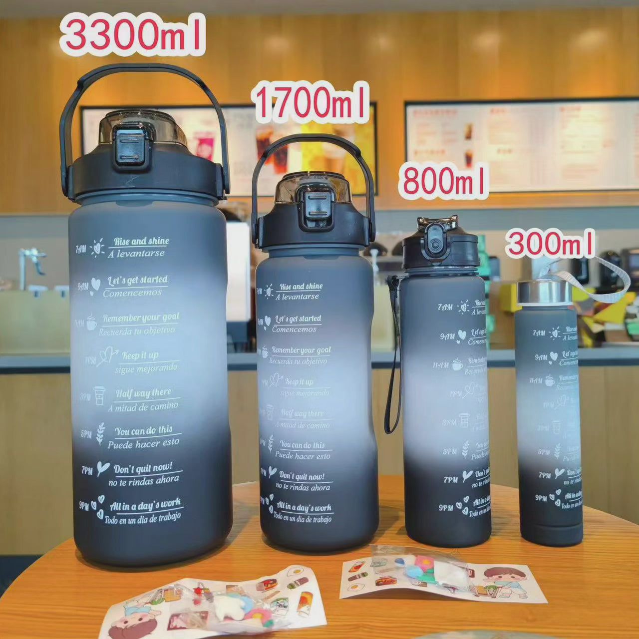 Set de bouteilles d'eau motivantes 4 en 1 d'été