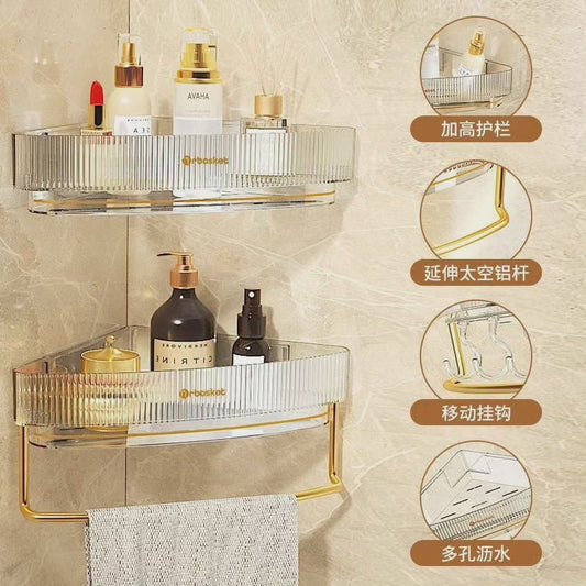Étagère d'angle de salle de bain en acrylique sans perforation