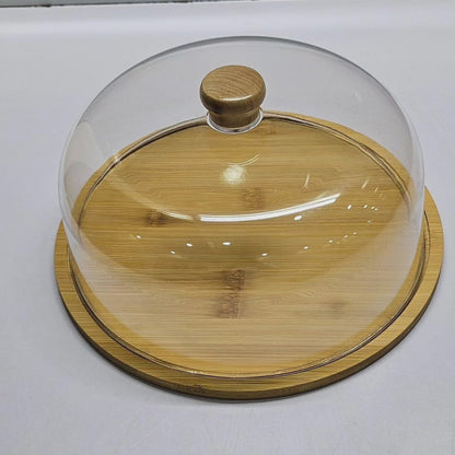 Couvercle en acrylique pour gâteau avec plateau en bambou