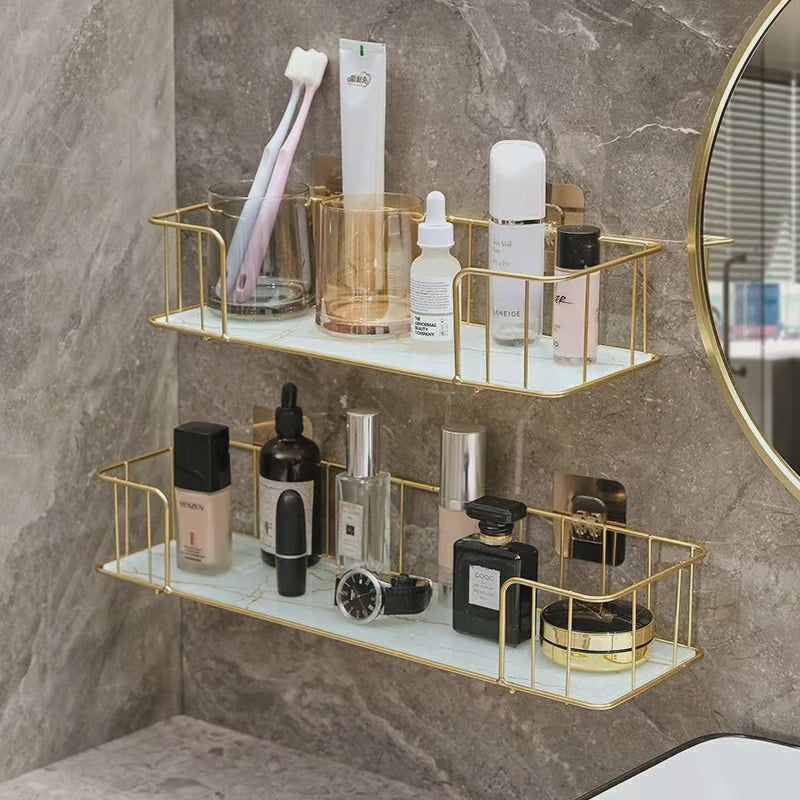 Étagère de salle de bain avec verre en marbre