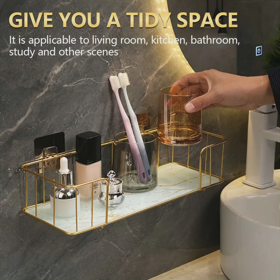 Étagère de salle de bain avec verre en marbre