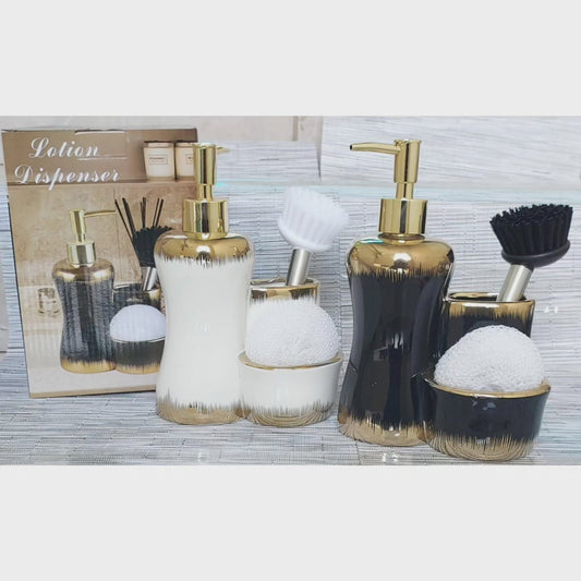 Distributeur de savon avec support pour pinceaux de maquillage