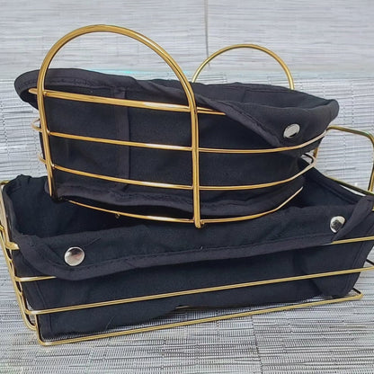 Panier de rangement en tissu noir avec cadre en or