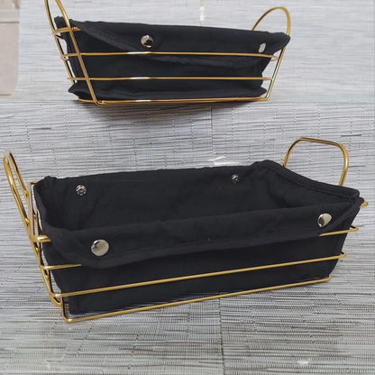 Panier de rangement en tissu noir avec cadre en or