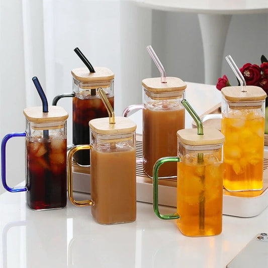 Mug rectangulaire Smoothie avec couvercle en bambou et paille